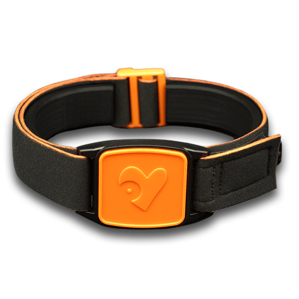 Libreband Armband for Freestyle Libre 1 &amp; 2. Orange cover with heart design.