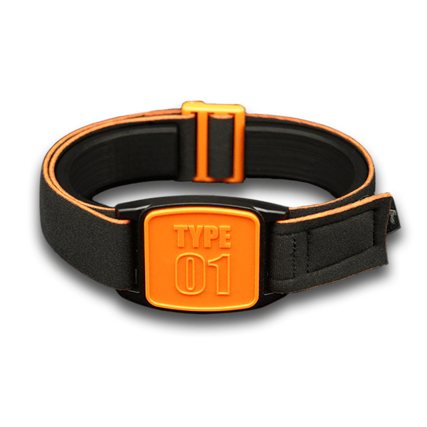 Libreband Armband for Freestyle Libre 1 &amp; 2. Orange cover with TYPE 01 design.